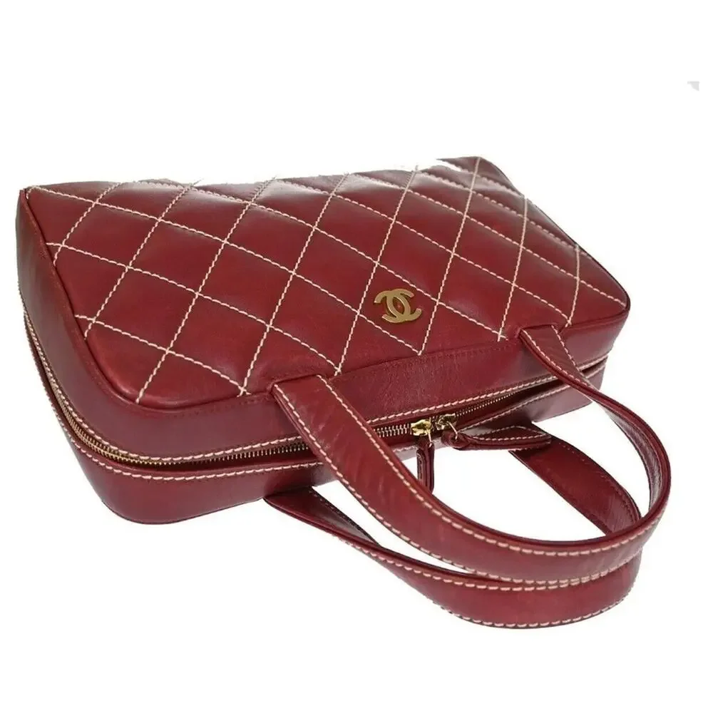 Chanel Red Burgundy Surpique Boston Quilted leather bag - Picture 3 of 10